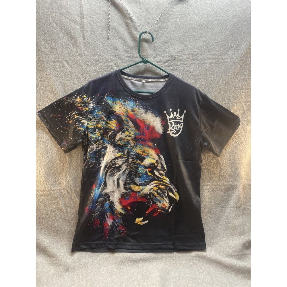 AVANT APPAREL NEW Men M T Shirt Water Color LION Front & Back King Media Logo